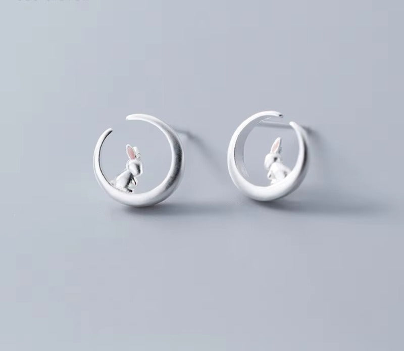 pendientes de plata de ley 100% con forma de corazón y conejo para mujer, joyería fina