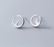 Load image into Gallery viewer, pendientes de plata de ley 100% con forma de corazón y conejo para mujer, joyería fina