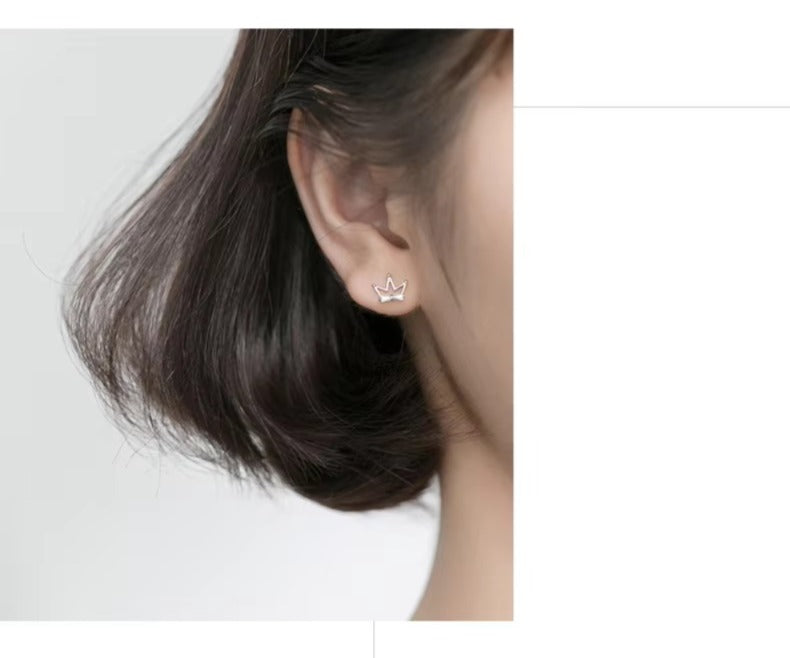 pendientes de plata de ley 925 con forma de corona hueca para mujer, aretes pequeños, Circonia cúbica