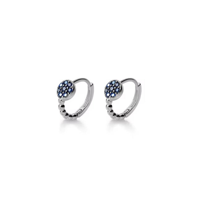 pendientes de aro de Plata de Ley 925 con piedra de cristal azul para mujer