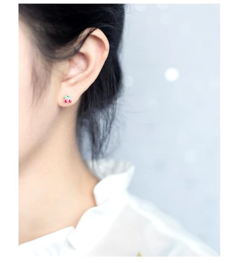 pendientes de esmalte de cereza para niña y mujer