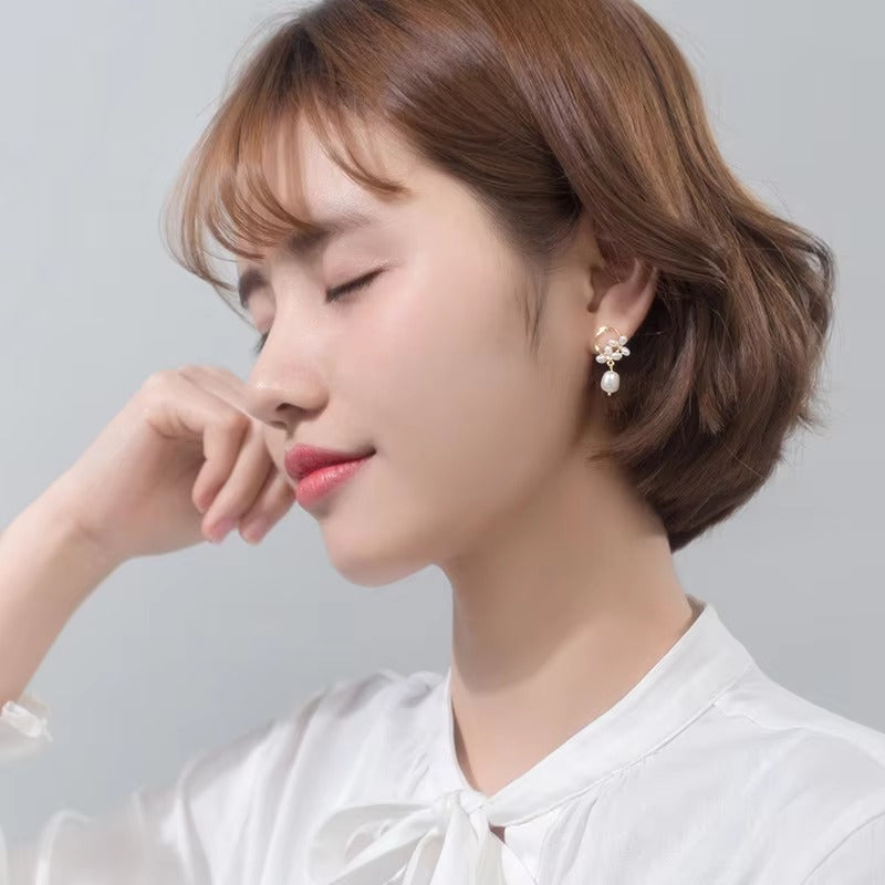 pendientes de plata de ley 925 auténtica para mujer, aretes con forma de flor de perla