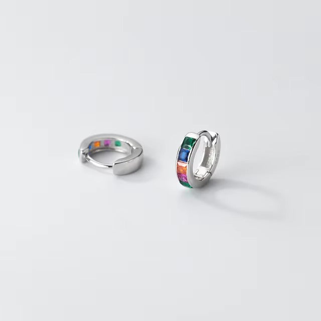 pendientes de plata de ley 925 para mujer, hebillas simples de Color arcoíris