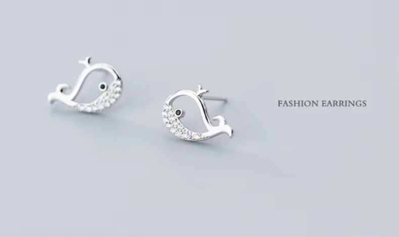 pendientes de plata de ley 925 con forma de ballena, joyería fina, con cierre de tuerca