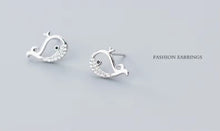 Load image into Gallery viewer, pendientes de plata de ley 925 con forma de ballena, joyería fina, con cierre de tuerca