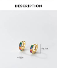 Load image into Gallery viewer, pendientes de plata de ley 925 para mujer, hebillas simples de Color arcoíris