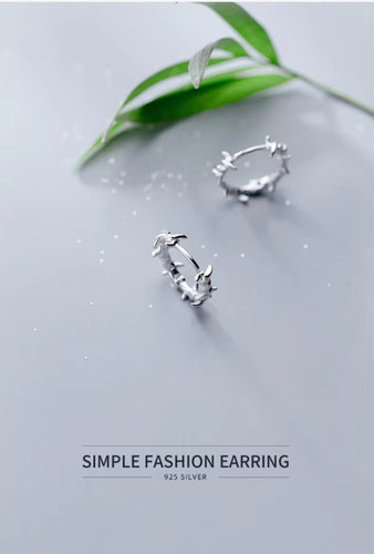 pendientes de aro de plata de ley 100% con forma de hoja de árbol para mujeres