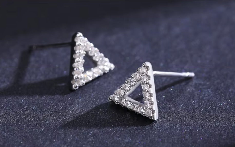 pendientes de tuerca triangulares simples para mujer, Plata de Ley 2021 925 auténtica, brillante
