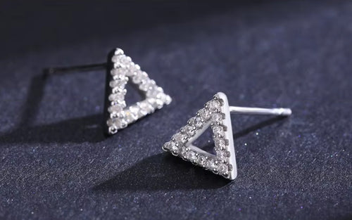 pendientes de tuerca triangulares simples para mujer, Plata de Ley 2021 925 auténtica, brillante