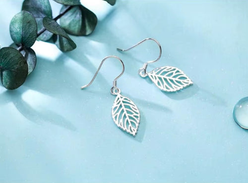Pendientes de gota de hojas de árbol para mujer, Plata de Ley 100% 925 auténtica