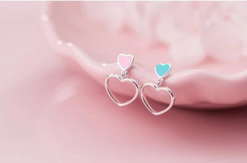 pendientes de plata de ley 2021 con corazones esmaltados para mujer