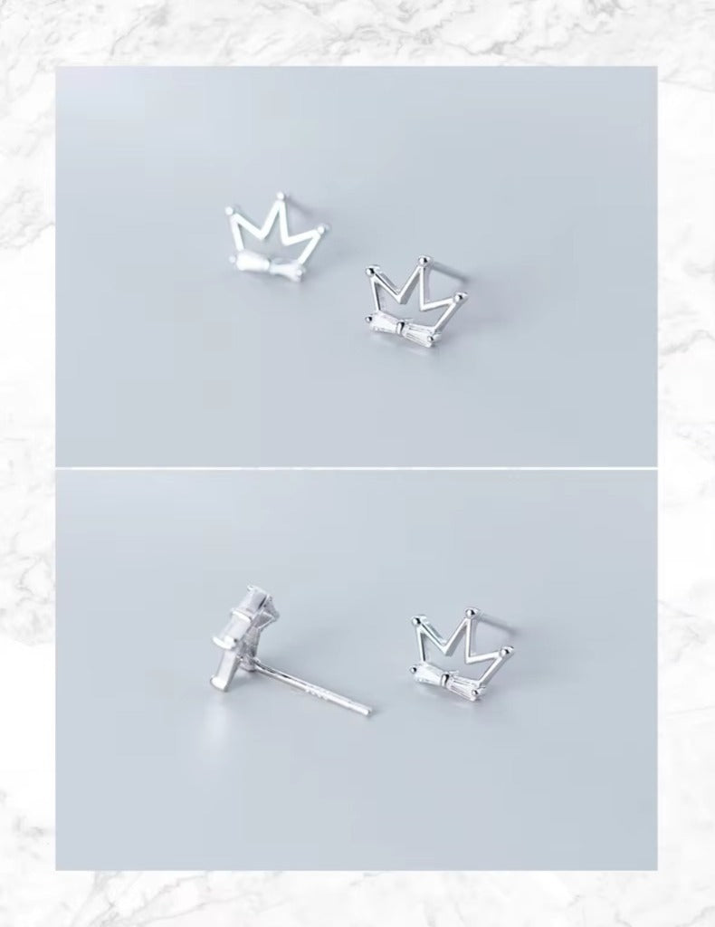 pendientes de plata de ley 925 con forma de corona hueca para mujer, aretes pequeños, Circonia cúbica