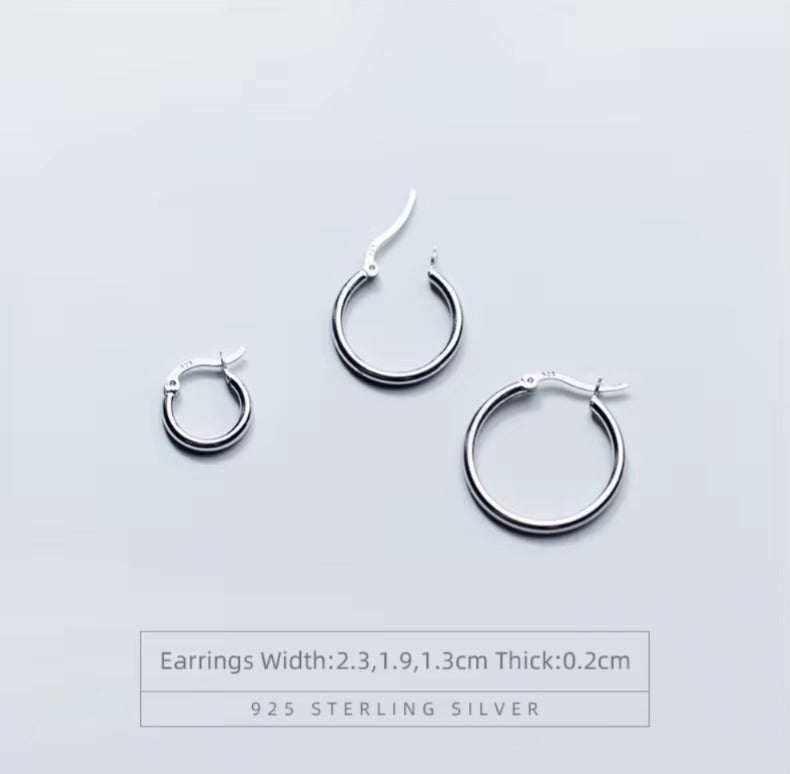 Charm Simple Real 925 Plata de Ley grandes pendientes de aro redondos para mujer