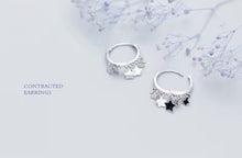 Load image into Gallery viewer, pendientes de aro de plata de ley 2021 auténtica para mujer, aretes redondos con abalorio de columpio de estrellas