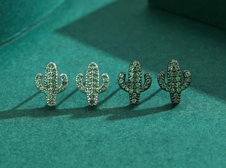 pendientes de plata de primera ley con forma de Cactus para mujer