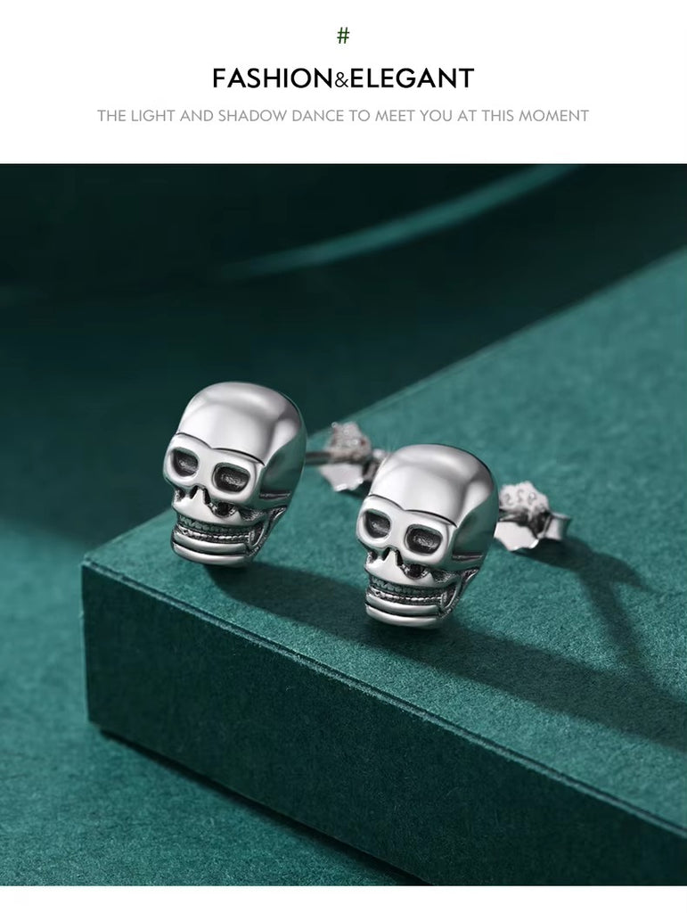 pendientes de plata de primera ley con forma de calavera para hombre y mujer, aretes pequeños