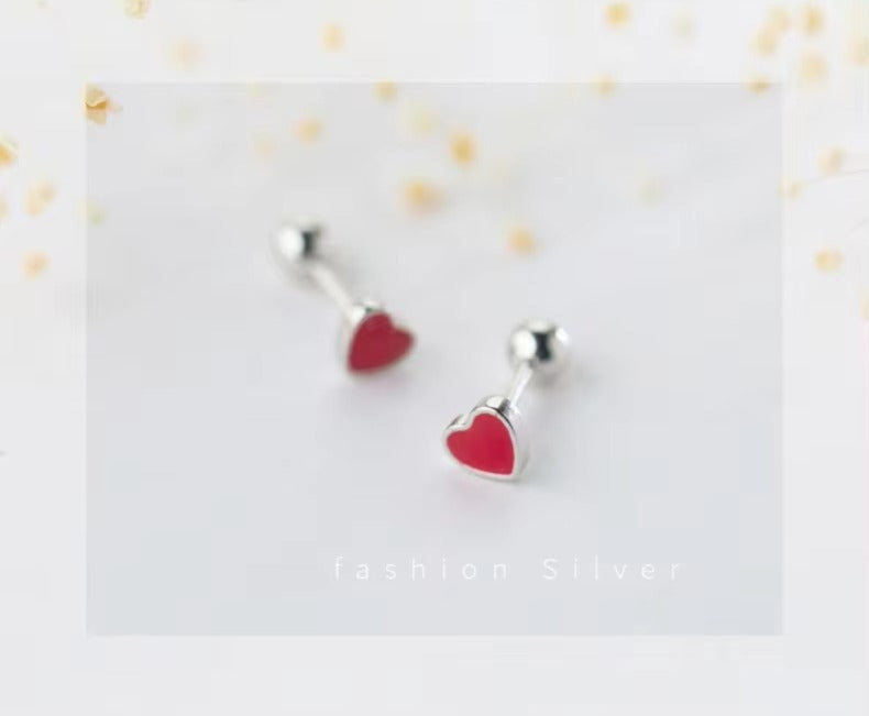 pendientes pequeños de Plata de Ley 925 con corazones románticos para mujeres