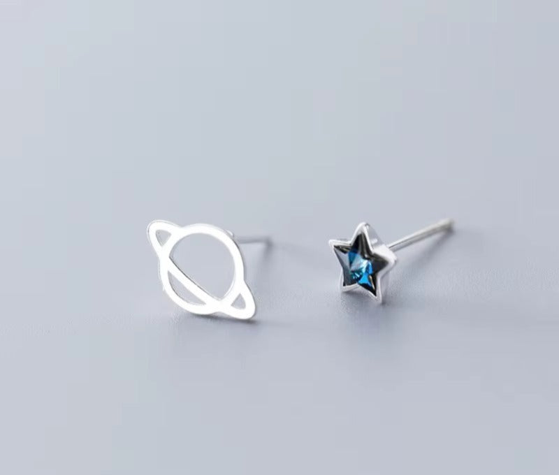 pendientes de plata de ley 925 con forma de Planeta y estrellas, joyería con cierre de tuerca