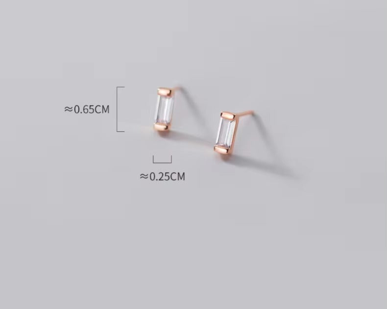 Mini pendientes de plata de ley 100% 925 con circón cuadrado para mujer