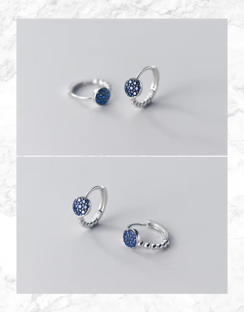 pendientes de aro de Plata de Ley 925 con piedra de cristal azul para mujer