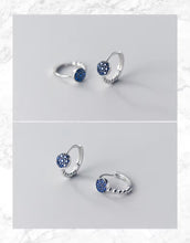 Load image into Gallery viewer, pendientes de aro de Plata de Ley 925 con piedra de cristal azul para mujer