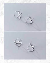 Load image into Gallery viewer, pendientes de plata de ley 925 auténtica para mujer, joyería fina Simple y fina con forma de cruz
