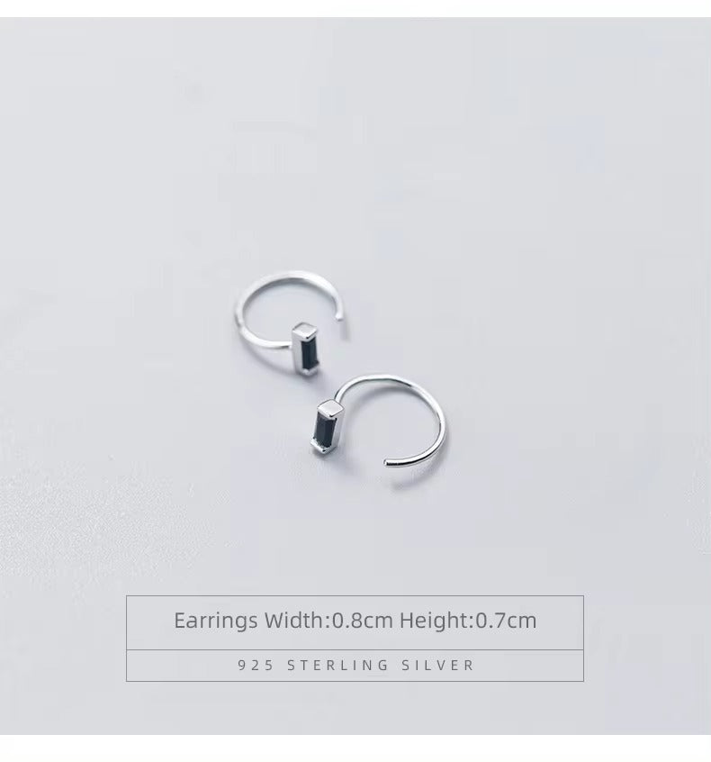 pendientes de aro de plata de obsidiana para mujer, aretes rectangulares de moda