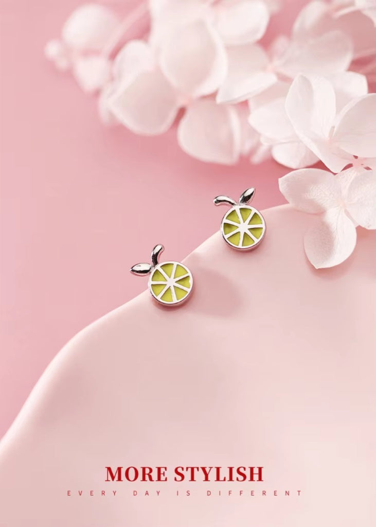 pendientes de plata de ley 925 con forma de limón para mujer, aretes con forma de fruta
