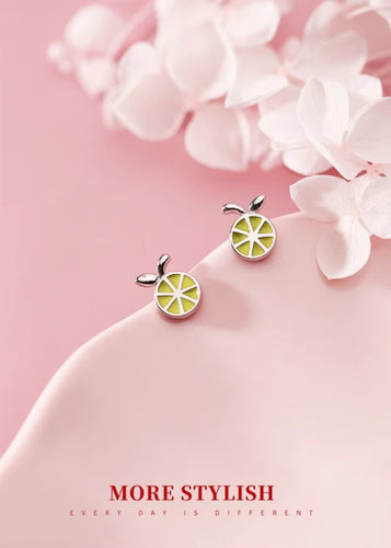 pendientes de plata de ley 925 con forma de limón para mujer, aretes con forma de fruta