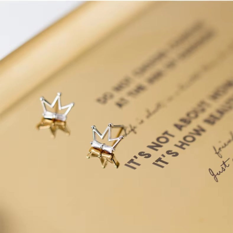 pendientes de plata de ley 925 con forma de corona hueca para mujer, aretes pequeños, Circonia cúbica