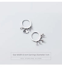 Load image into Gallery viewer, pendientes de aro de plata de ley 2021 auténtica para mujer, aretes redondos con abalorio de columpio de estrellas