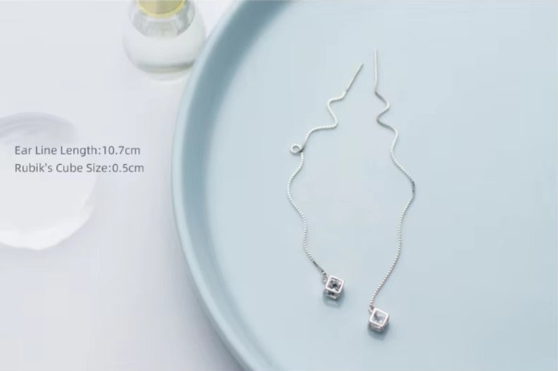 pendientes de plata de ley 925 para mujer, aretes colgantes de cadena larga, cuadrados