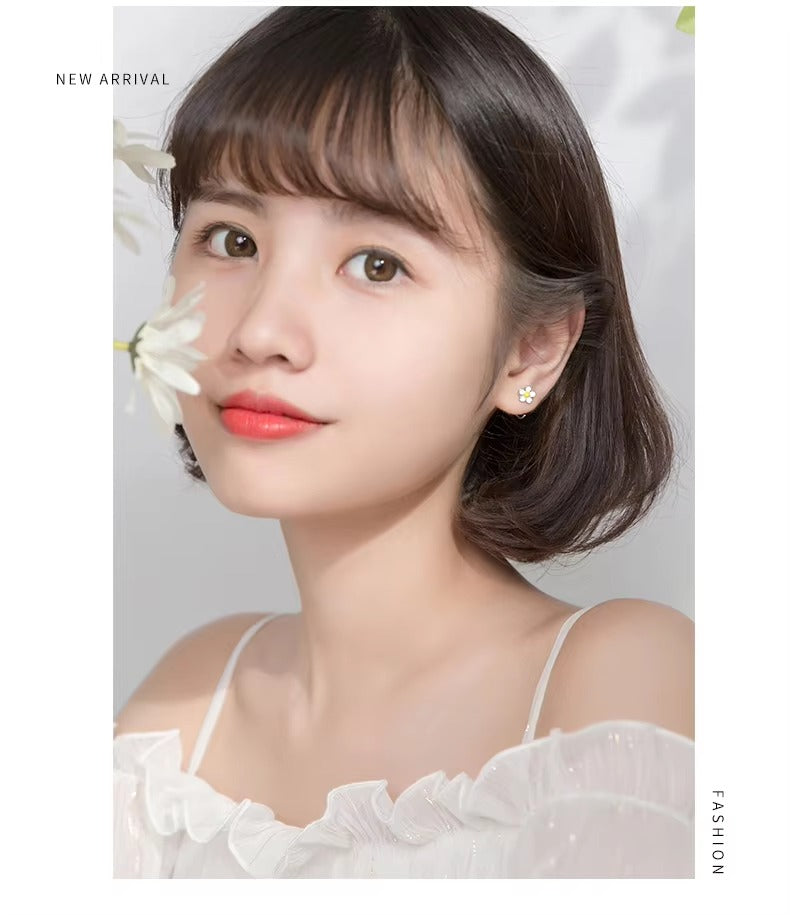 pendientes de plata de ley 925 para mujer, aretes de planta esmaltada, joyería fina, color blanco