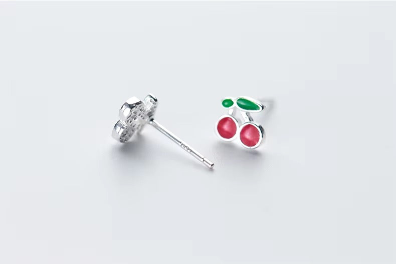 pendientes de esmalte de cereza para niña y mujer