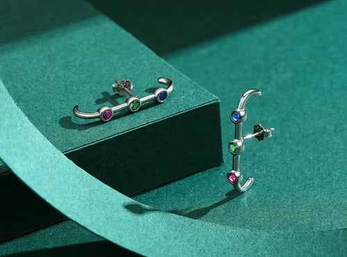 pendientes de plata esterlina 2021 para mujer y niña, aretes de cristal de colores del Arcoíris