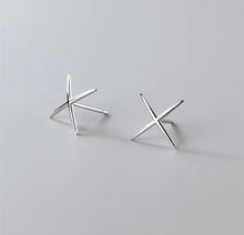 Load image into Gallery viewer, pendientes de plata de ley 100% para mujer, aretes sencillos con forma de X, Color dorado
