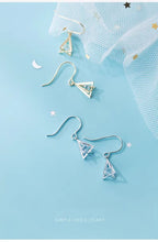 Load image into Gallery viewer, pendientes colgantes triangulares 3D de Plata de Ley 925 para mujer, aretes de gota de circonia