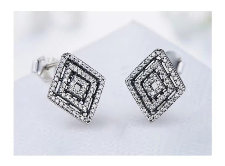 pendientes de plata de ley 925 para mujer, joyería fina de compromiso con rombos geométricos Retro