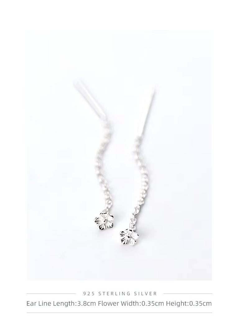 pendientes de plata de ley 100% con forma de flor para mujer, aretes largos, colgantes