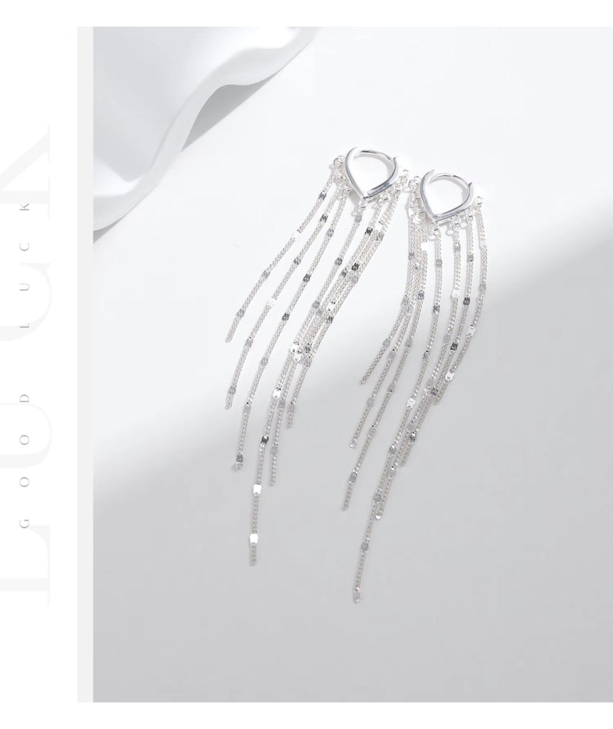 pendientes de aro de borla larga para mujer, aretes brillantes de Plata de Ley 925