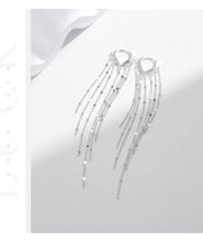 Cargar imagen en el visor de la galería, pendientes de aro de borla larga para mujer, aretes brillantes de Plata de Ley 925