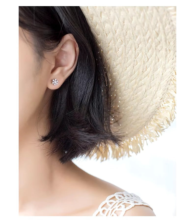 pendientes románticos de circonita con forma de copo de nieve para mujer, joyería auténtica