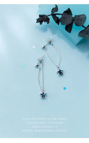 Venta caliente moda Swing azul estrellas de cristal pendientes de gota 925 Plata de ley