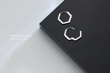 Load image into Gallery viewer, pendientes de aro con forma hexagonal para mujer, de Plata de Ley 925, CZ transparente