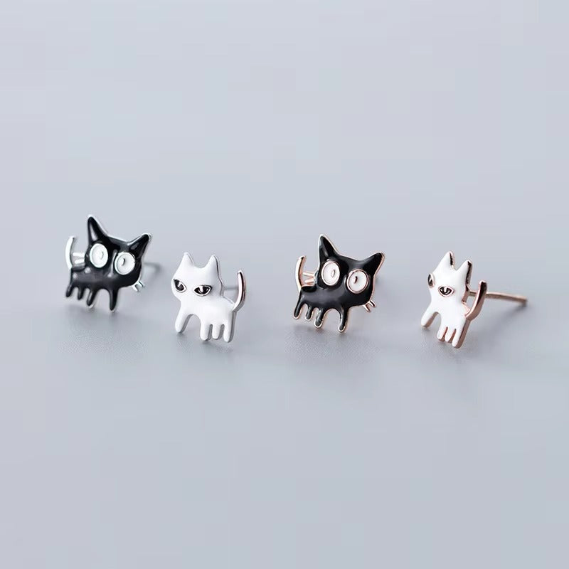 pendientes de plata de ley 925 con forma de gato para mujer