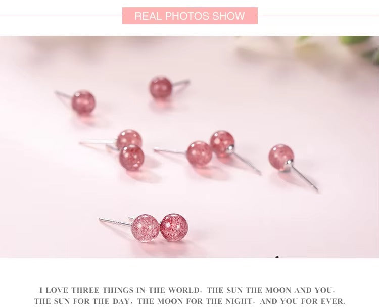 pendientes de plata de ley 925 para mujer, joyería de moda, pequeños pendientes de tuerca de cristal de fresa