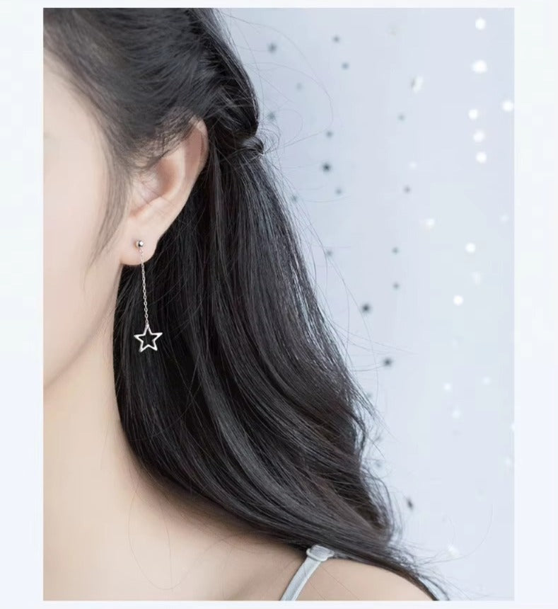 pendientes largos de Plata de Ley 925 con borla para mujer, aretes colgantes de estrellas