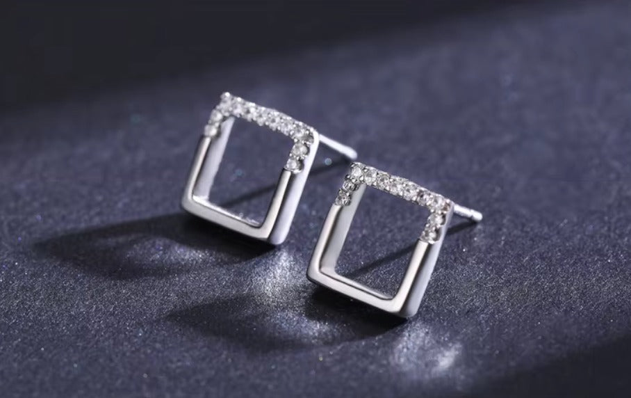 pendientes cuadrados geométricos simples para mujer, de Plata de Ley 925 auténtica