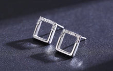 Load image into Gallery viewer, pendientes cuadrados geométricos simples para mujer, de Plata de Ley 925 auténtica