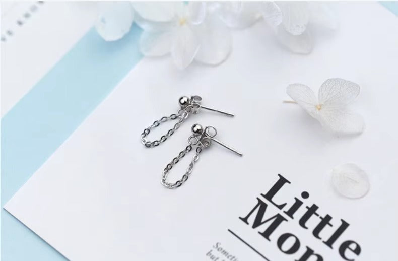 Rock Punk negro cadena Stud pendientes moda 100% Plata de Ley 925 colgante